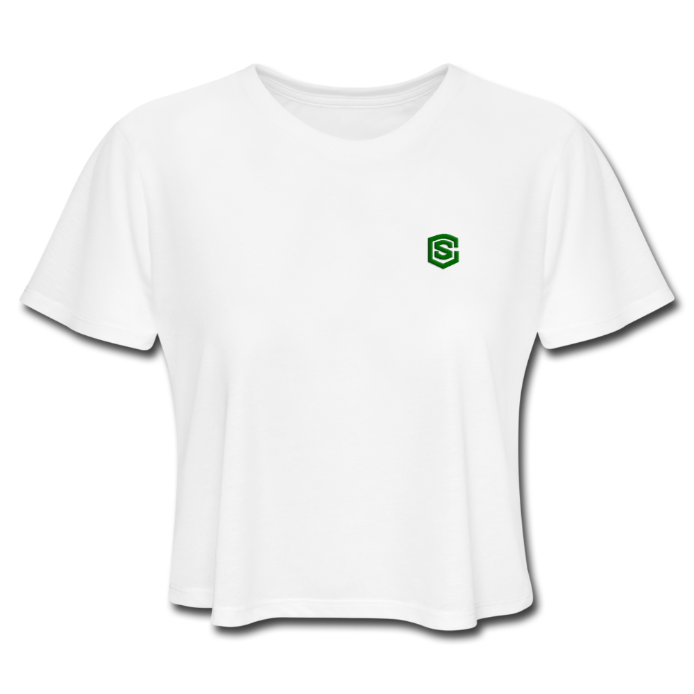 Women's Cropped T-Shirt  WITH GREEN  LOGO - white