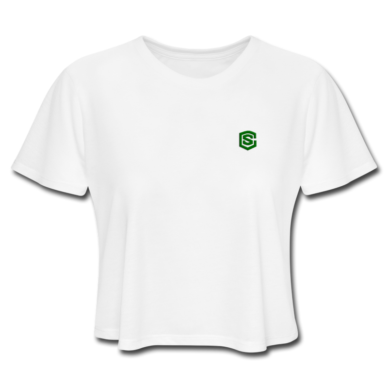 Women's Cropped T-Shirt  WITH GREEN  LOGO - white