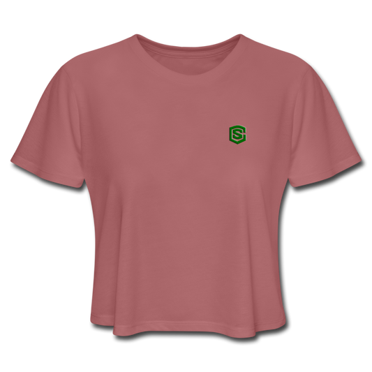 Women's Cropped T-Shirt  WITH GREEN  LOGO - mauve