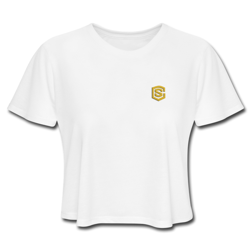 Women's Cropped T-Shirt  WITH GOLD  LOGO - white