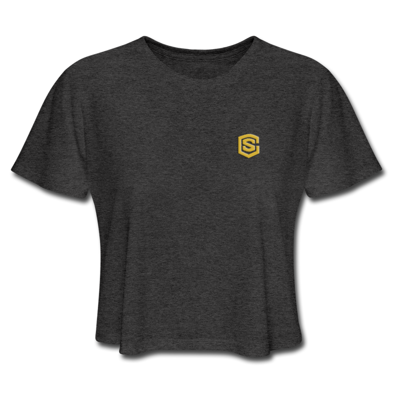 Women's Cropped T-Shirt  WITH GOLD  LOGO - deep heather