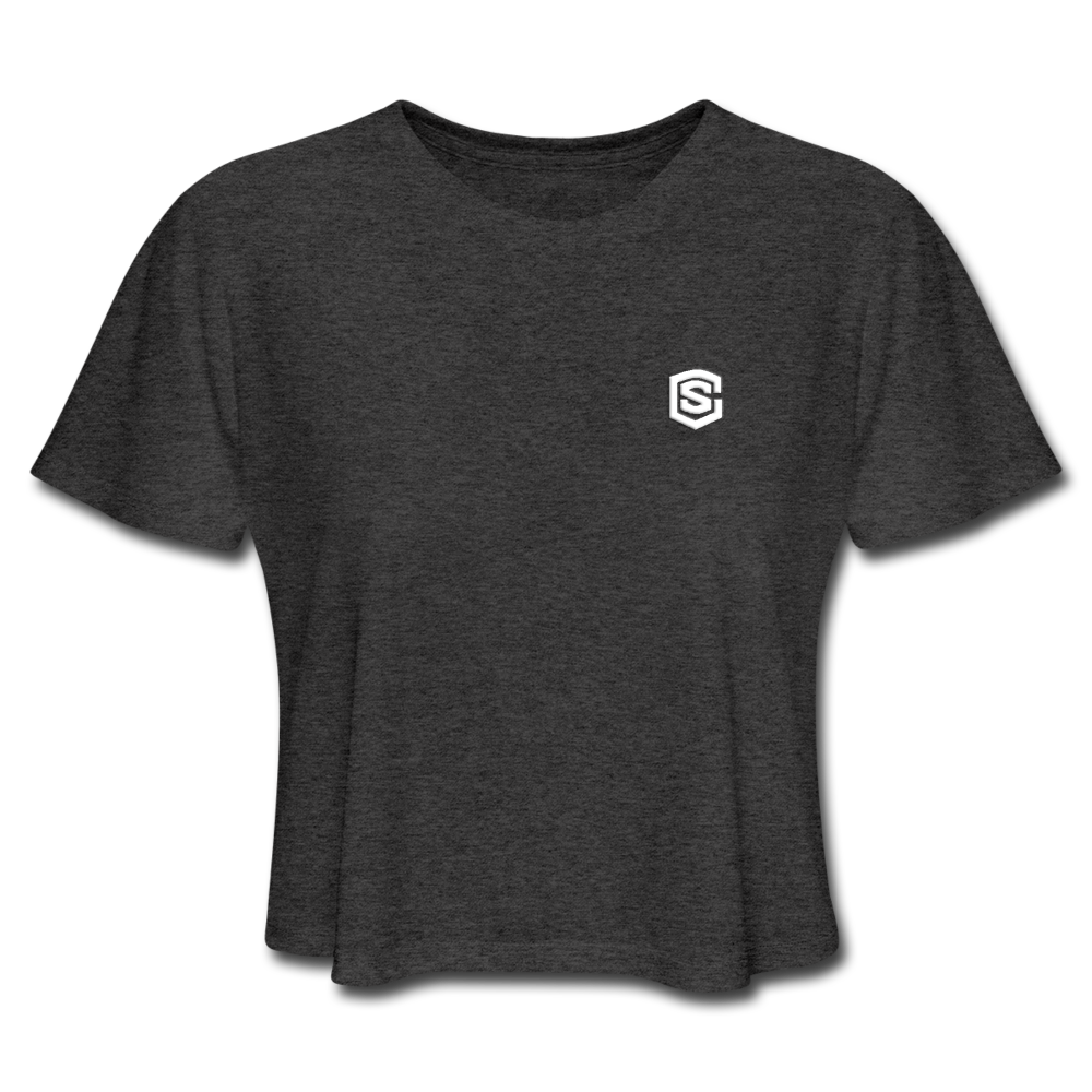 Women's Cropped T-Shirt  WITH WHITE  LOGO - deep heather