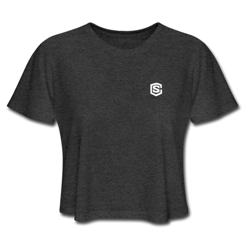 Women's Cropped T-Shirt  WITH WHITE  LOGO - deep heather