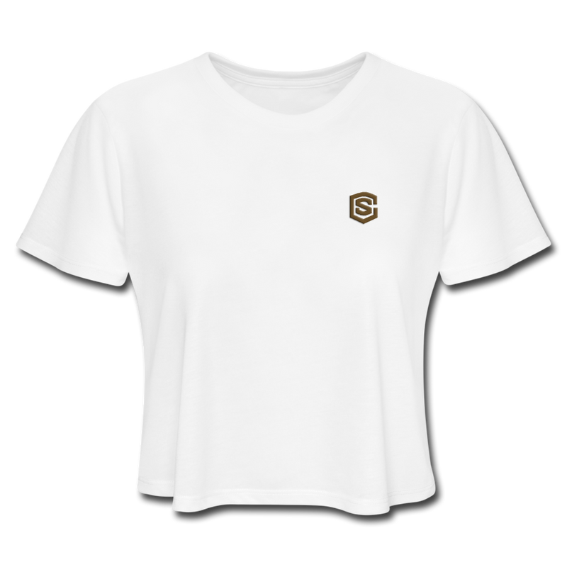 Women's Cropped T-Shirt  WITH BROWN  LOGO - white