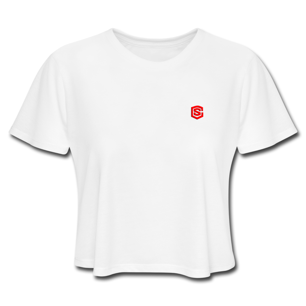Women's Cropped T-Shirt  WITH RED  LOGO - white