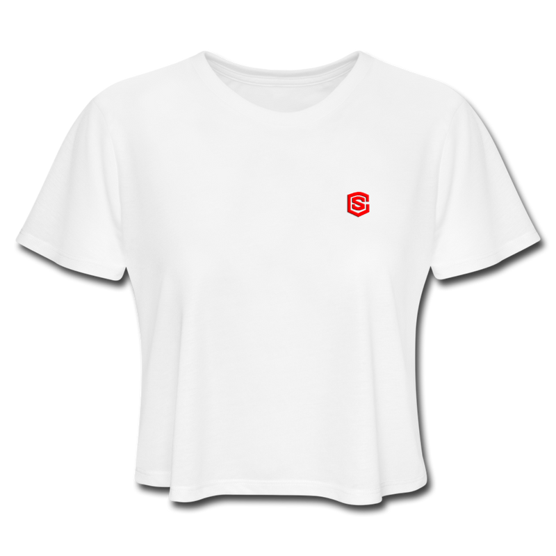 Women's Cropped T-Shirt  WITH RED  LOGO - white