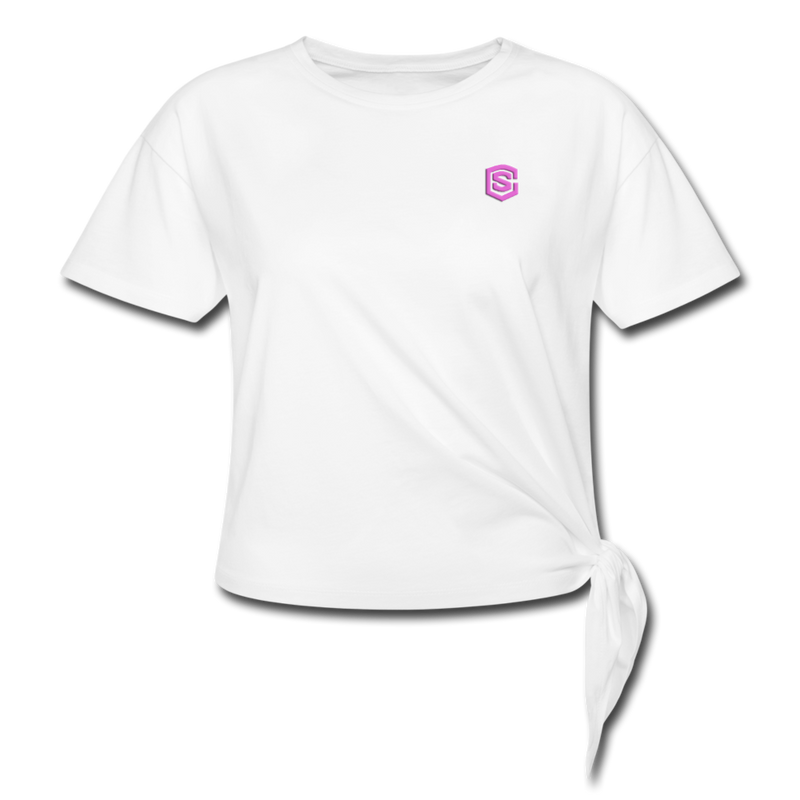 Women's Knotted T-Shirt WITH PINK LOGO - white