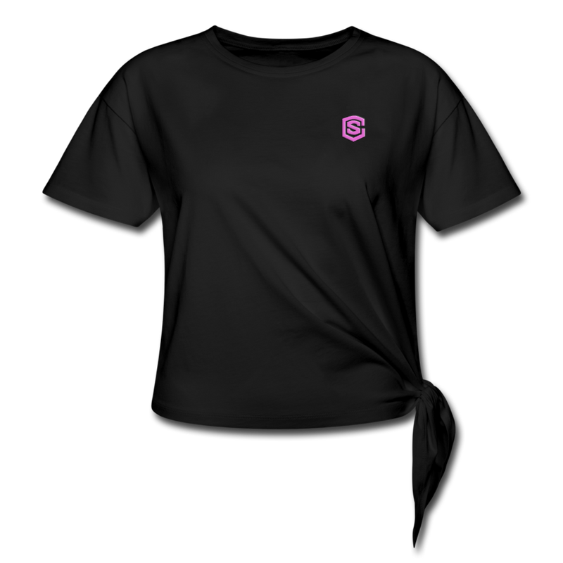 Women's Knotted T-Shirt WITH PINK LOGO - black