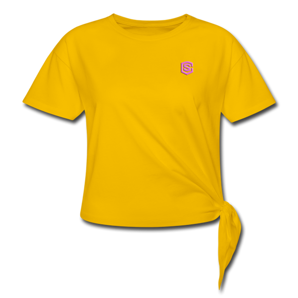 Women's Knotted T-Shirt WITH PINK LOGO - sun yellow