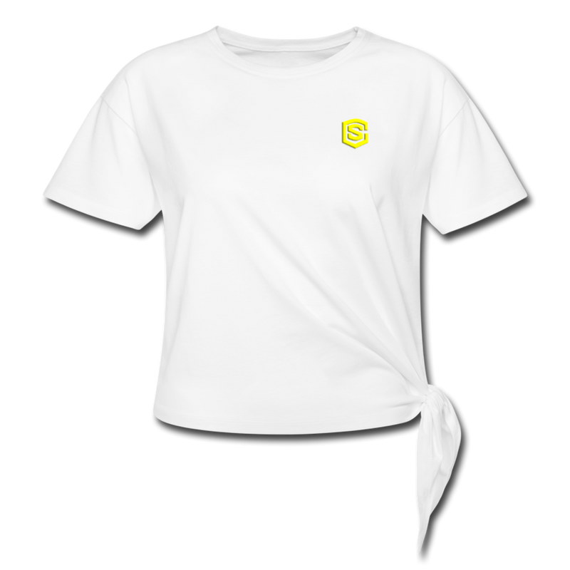 Women's Knotted T-Shirt  WITH YELLOW  LOGO - white