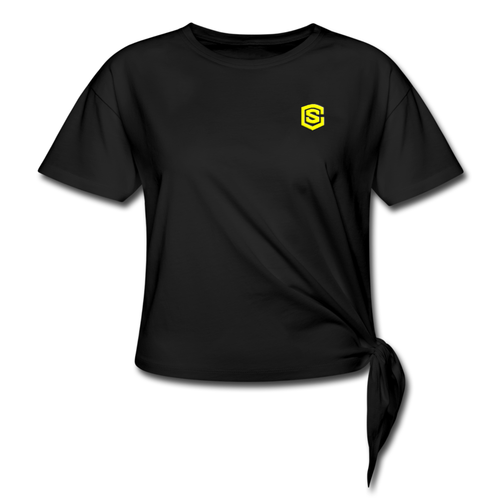 Women's Knotted T-Shirt  WITH YELLOW  LOGO - black