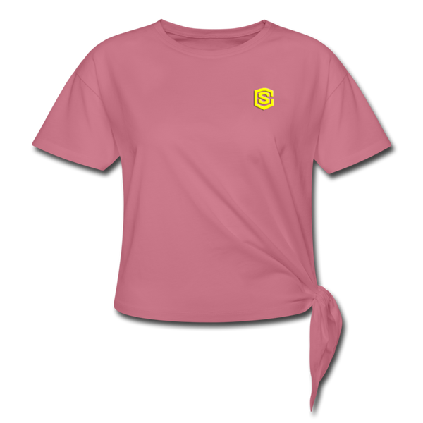 Women's Knotted T-Shirt  WITH YELLOW  LOGO - mauve