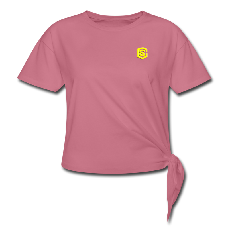 Women's Knotted T-Shirt  WITH YELLOW  LOGO - mauve