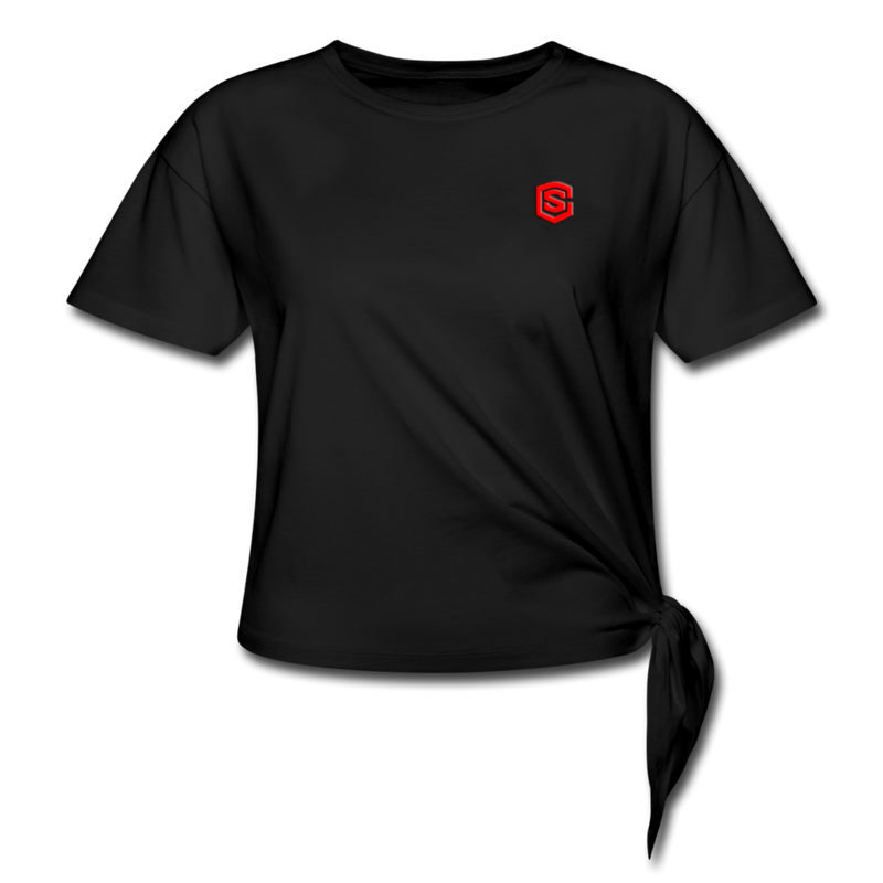 Women's Knotted T-Shirt  WITH RED LOGO - black