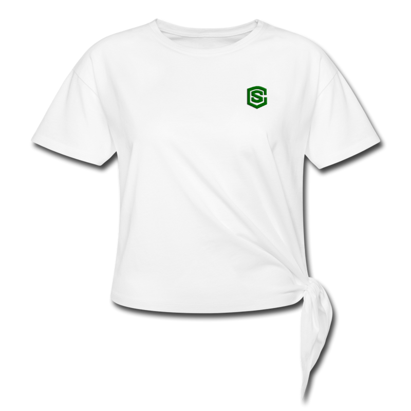 Women's Knotted T-Shirt  WITH GREEN  LOGO - white