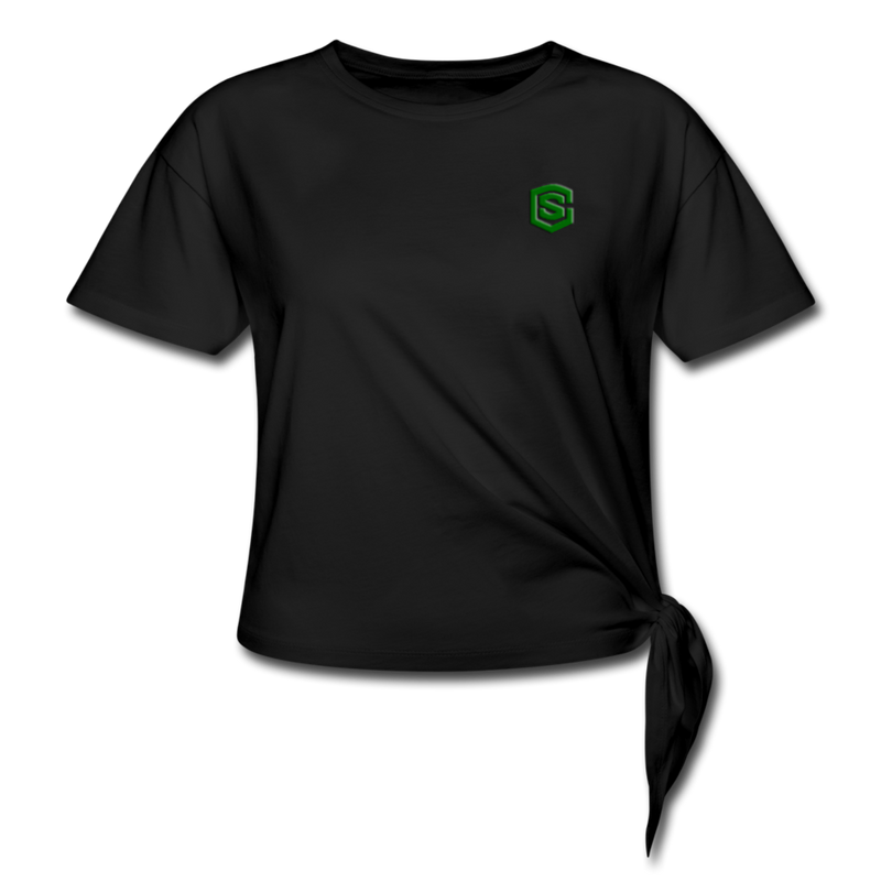 Women's Knotted T-Shirt  WITH GREEN  LOGO - black