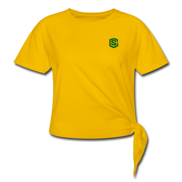 Women's Knotted T-Shirt  WITH GREEN  LOGO - sun yellow