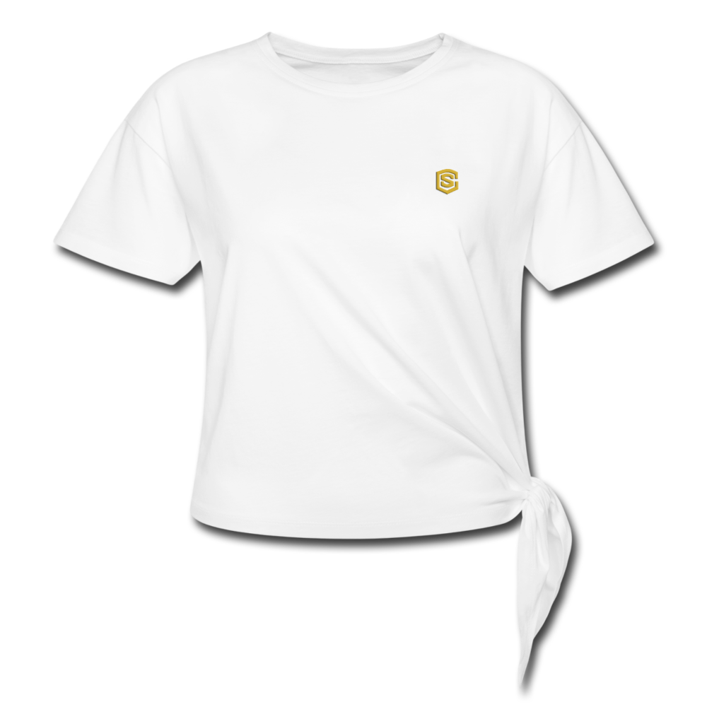 Women's Knotted T-Shirt   WITH GOLD LOGO - white