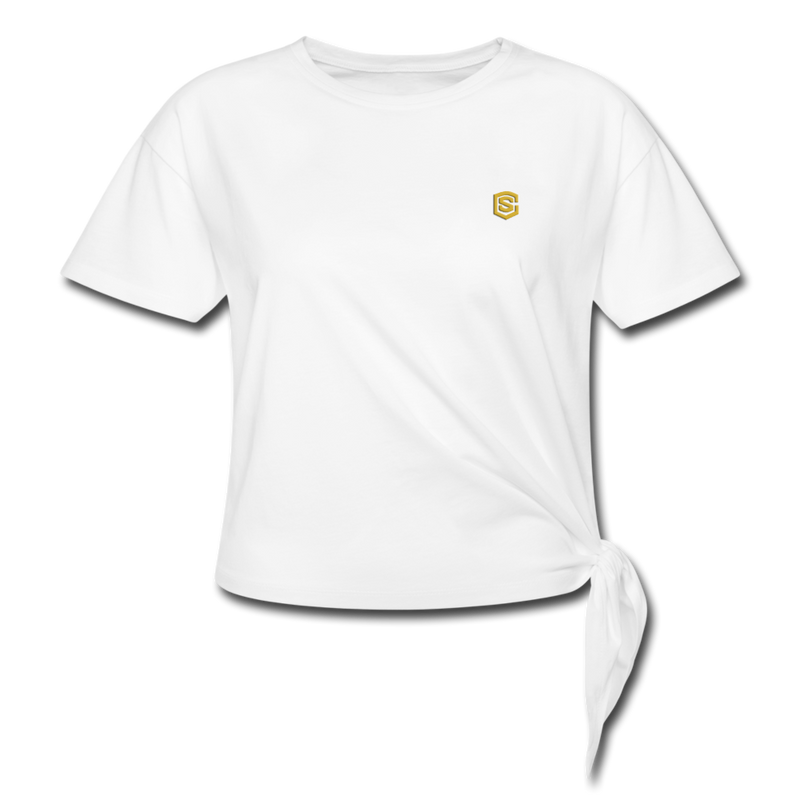 Women's Knotted T-Shirt   WITH GOLD LOGO - white