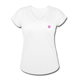 Women's Tri-Blend V-Neck T-Shirt WITH PINK  LOGO - white