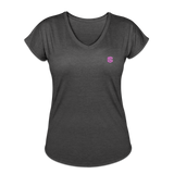 Women's Tri-Blend V-Neck T-Shirt WITH PINK  LOGO - deep heather