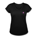 Women's Tri-Blend V-Neck T-Shirt WITH PINK  LOGO - black