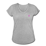 Women's Tri-Blend V-Neck T-Shirt WITH PINK  LOGO - heather gray