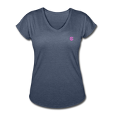 Women's Tri-Blend V-Neck T-Shirt WITH PINK  LOGO - navy heather