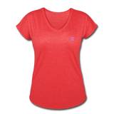 Women's Tri-Blend V-Neck T-Shirt WITH PINK  LOGO - heather red