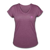 Women's Tri-Blend V-Neck T-Shirt WITH PINK  LOGO - heather plum