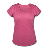 Women's Tri-Blend V-Neck T-Shirt WITH PINK  LOGO - heather raspberry