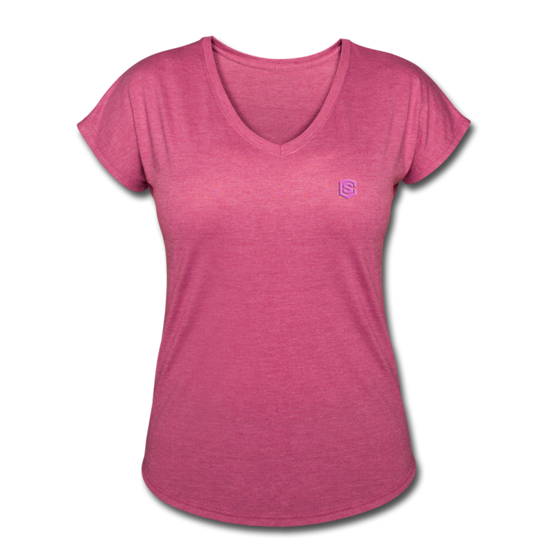 Women's Tri-Blend V-Neck T-Shirt WITH PINK  LOGO - heather raspberry