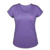 Women's Tri-Blend V-Neck T-Shirt WITH PINK  LOGO - purple heather