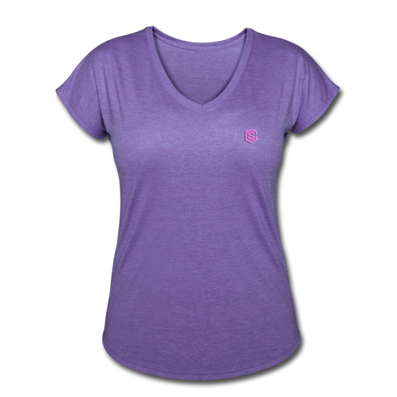 Women's Tri-Blend V-Neck T-Shirt WITH PINK  LOGO - purple heather