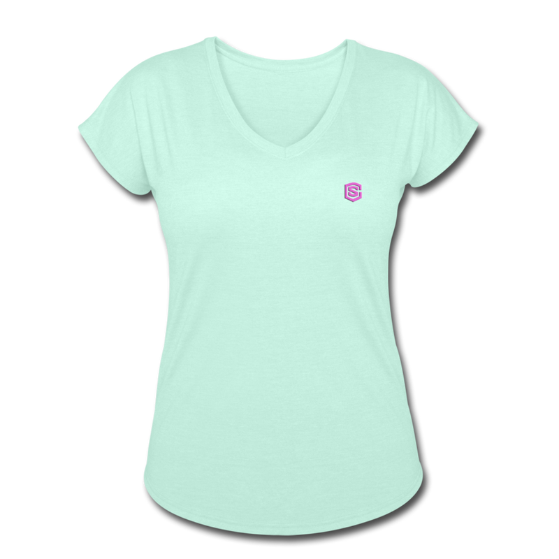 Women's Tri-Blend V-Neck T-Shirt WITH PINK  LOGO - mint