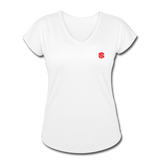 Women's Tri-Blend V-Neck T-Shirt  WITH  RED  LOGO - white