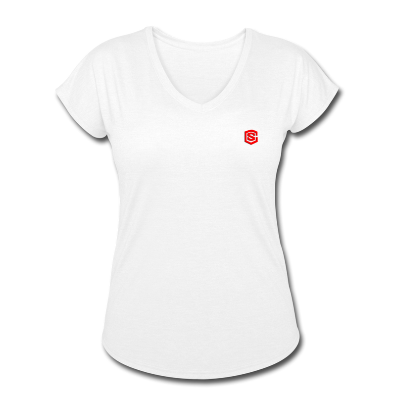 Women's Tri-Blend V-Neck T-Shirt  WITH  RED  LOGO - white