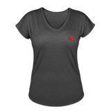 Women's Tri-Blend V-Neck T-Shirt  WITH  RED  LOGO - deep heather