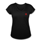 Women's Tri-Blend V-Neck T-Shirt  WITH  RED  LOGO - black