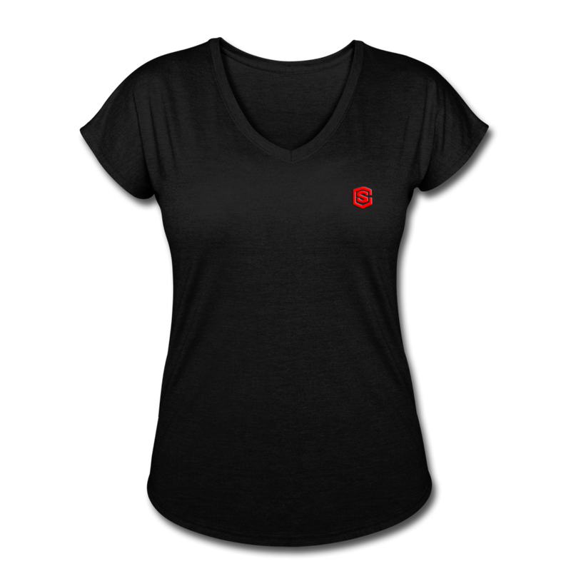 Women's Tri-Blend V-Neck T-Shirt  WITH  RED  LOGO - black