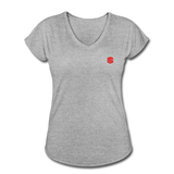 Women's Tri-Blend V-Neck T-Shirt  WITH  RED  LOGO - heather gray