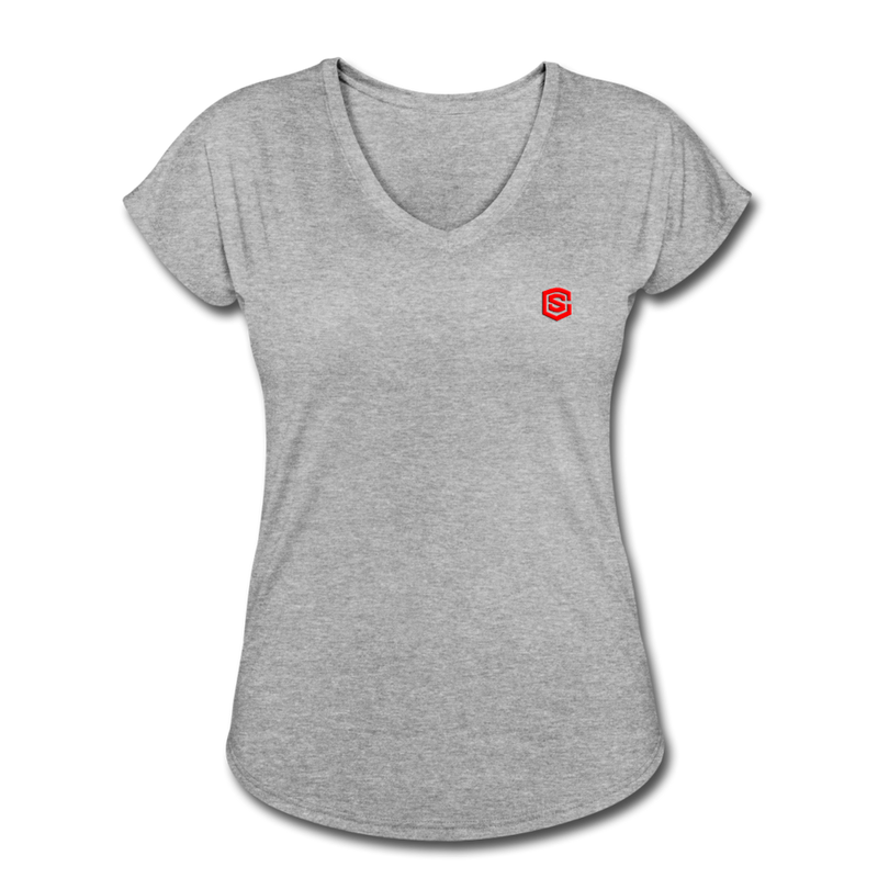 Women's Tri-Blend V-Neck T-Shirt  WITH  RED  LOGO - heather gray