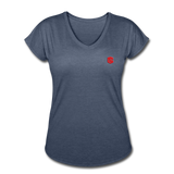 Women's Tri-Blend V-Neck T-Shirt  WITH  RED  LOGO - navy heather