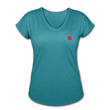 Women's Tri-Blend V-Neck T-Shirt  WITH  RED  LOGO - heather turquoise