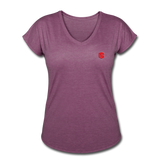 Women's Tri-Blend V-Neck T-Shirt  WITH  RED  LOGO - heather plum