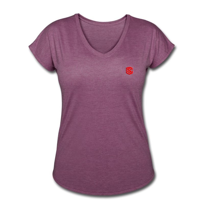 Women's Tri-Blend V-Neck T-Shirt  WITH  RED  LOGO - heather plum