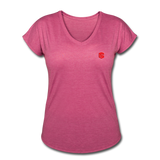 Women's Tri-Blend V-Neck T-Shirt  WITH  RED  LOGO - heather raspberry