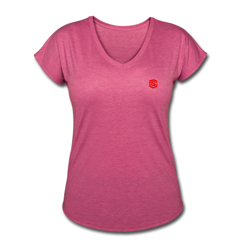 Women's Tri-Blend V-Neck T-Shirt  WITH  RED  LOGO - heather raspberry