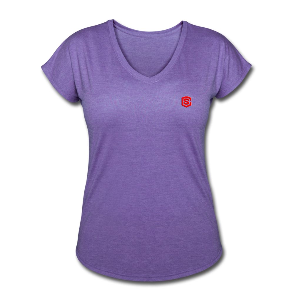 Women's Tri-Blend V-Neck T-Shirt  WITH  RED  LOGO - purple heather