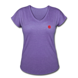 Women's Tri-Blend V-Neck T-Shirt  WITH  RED  LOGO - purple heather